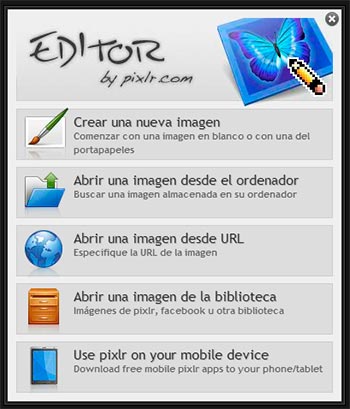 Cargar fotografía en Pixlr