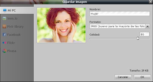 Guardar imagen en Pixlr