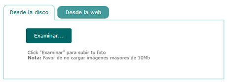 Opciones para subir fotografía