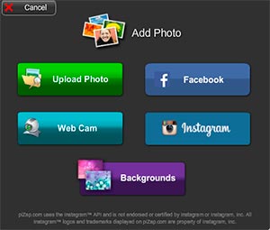Opciones para subir las fotos