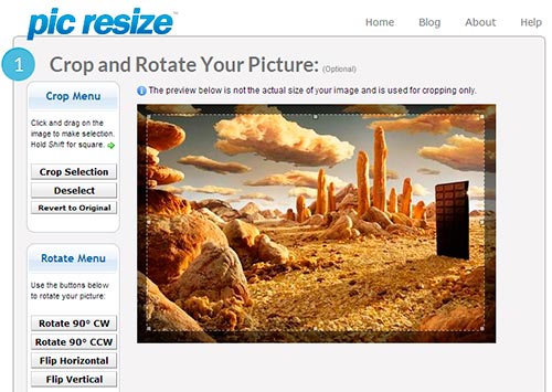 PicResize Opción para recortar, rotar y voltear