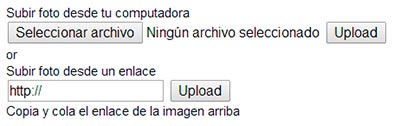 Tienes dos opciones para cargar tu foto, desde el ordenador o colocando la URL